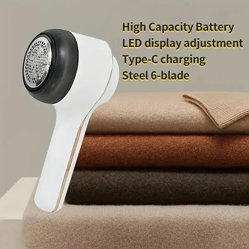 Mint Green Fabric Shaver, Lint Remover, 3-Speed USB Rechargeable, 6Ft Steel Blade, Type-C, Cleaning Brush, Fork, Clothes, Blanke