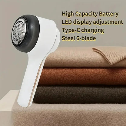Mint Green Fabric Shaver, Lint Remover, 3-Speed USB Rechargeable, 6Ft Steel Blade, Type-C, Cleaning Brush, Fork, Clothes, Blanke